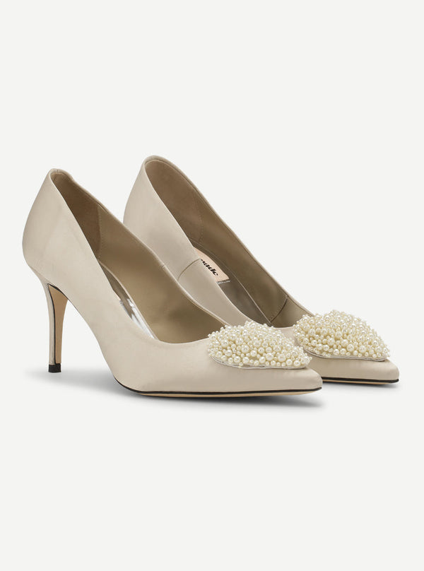 Custommade Aljo Pearl Heart Pumps 600 Oyster Gray